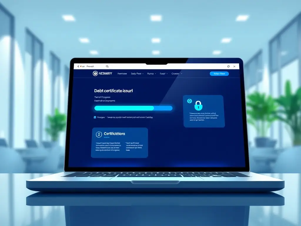 A digital illustration depicting a secure online portal interface with various financial data charts and document icons, emphasizing secure access and easy navigation.