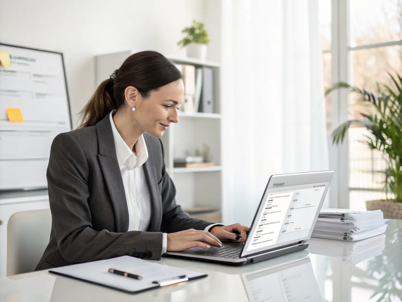 A photograph of a person uploading a document to a secure online portal, highlighting the ease and convenience of digital document management.