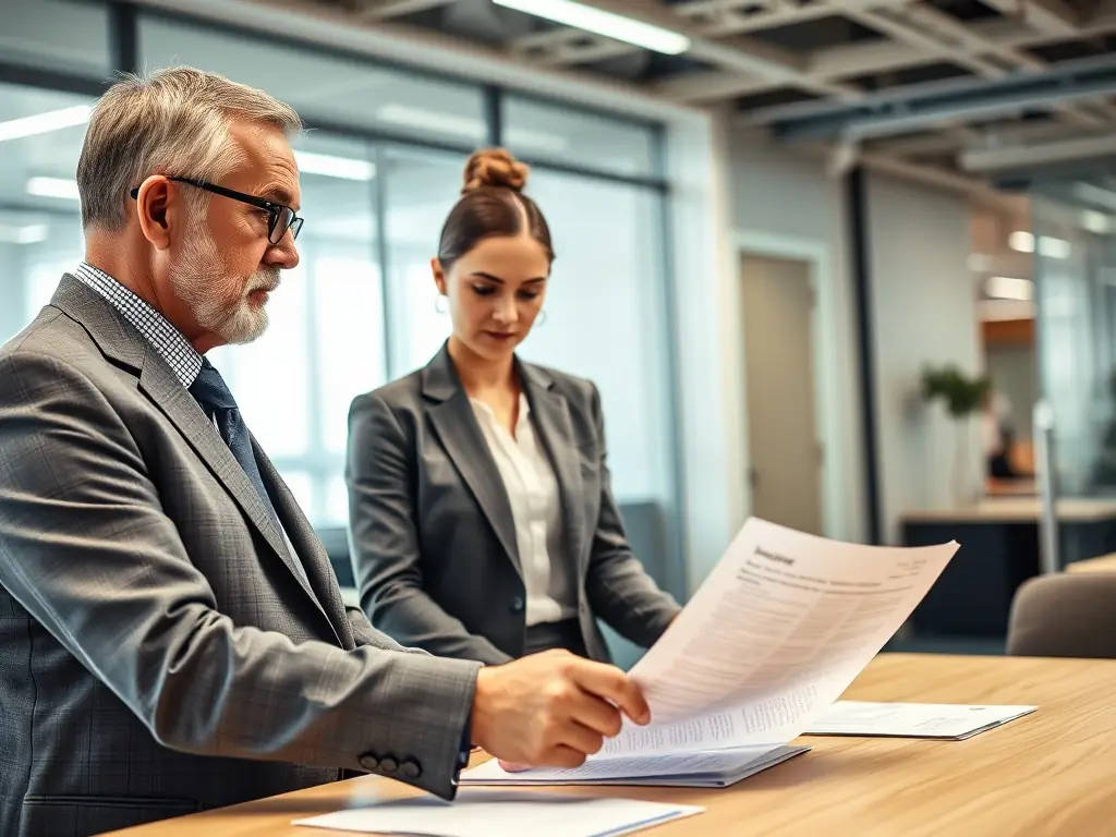 A business owner reviewing financial documents with a consultant, highlighting the importance of compliance.