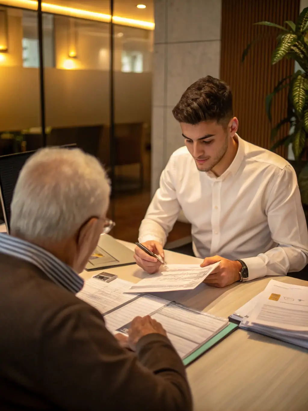 An accountant presenting a tax plan to a client, emphasizing EMUTAX's tax planning and advisory services.