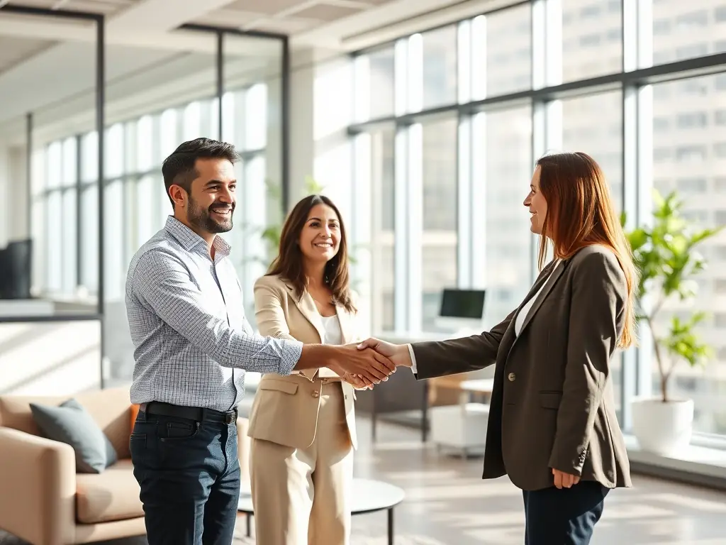 A digital illustration depicting a handshake between an accountant and a transport business owner, symbolizing a strong partnership and reliable financial support.