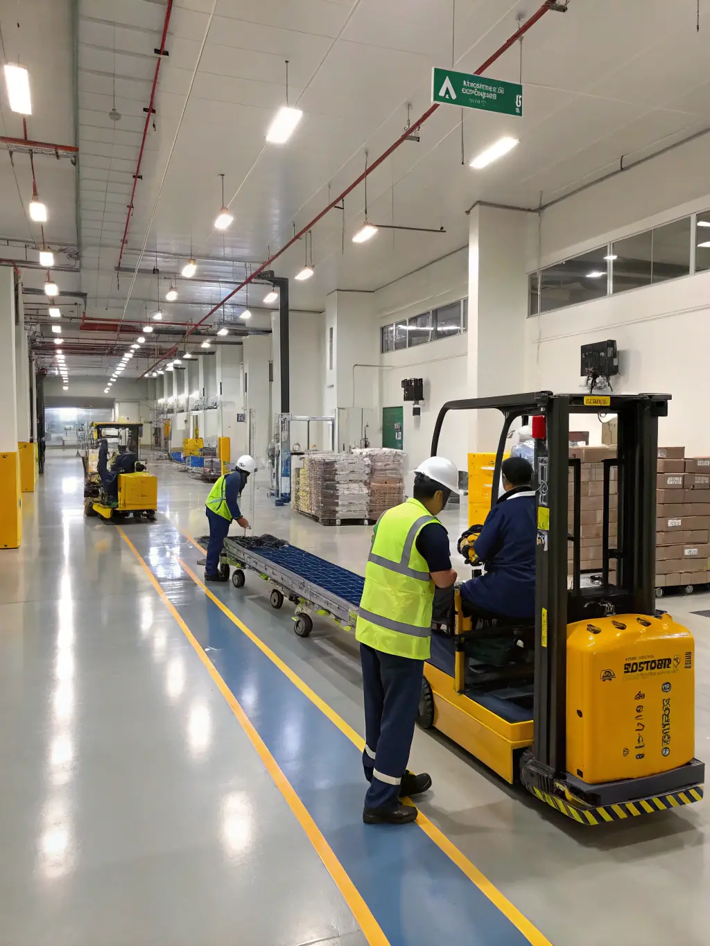 A well-organized manufacturing facility with visible inventory and production lines, symbolizing efficient operations and cost control.