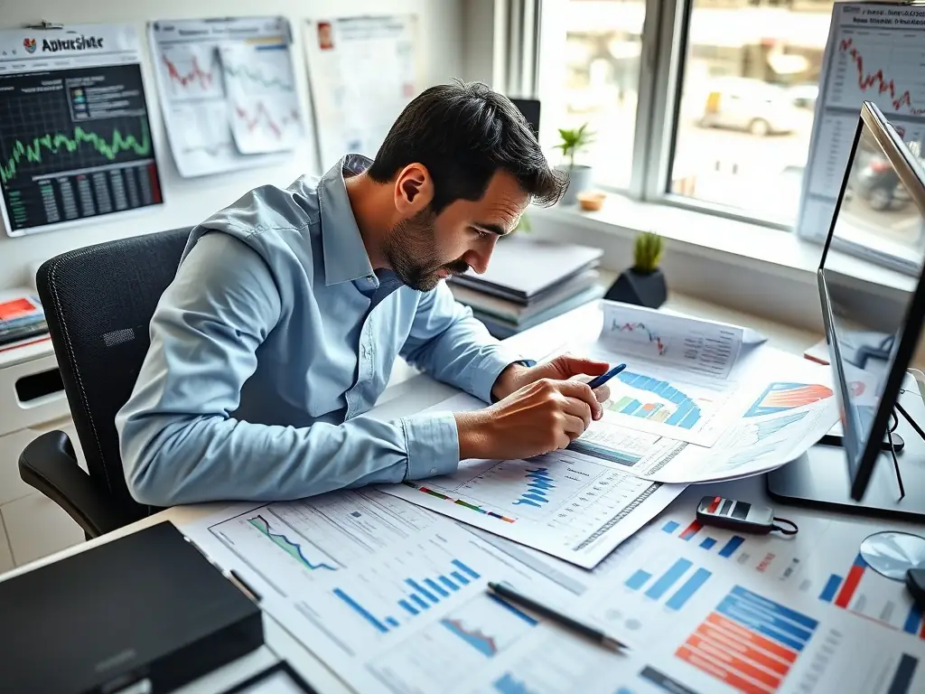 A financial analyst reviewing reports for multiple franchise locations, illustrating multi-unit accounting.