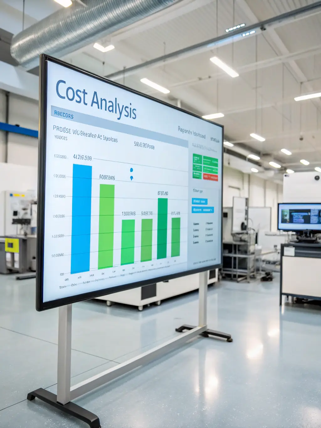 A detailed cost breakdown chart for a manufacturing process, illustrating how EMUTAX helps identify cost-saving opportunities.